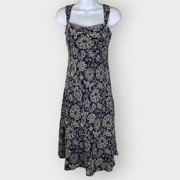Vtg 90s Ralph Lauren Slip Dress | Navy Blue Floral Silk | Old Money Preppy - Picture 1 of 11
